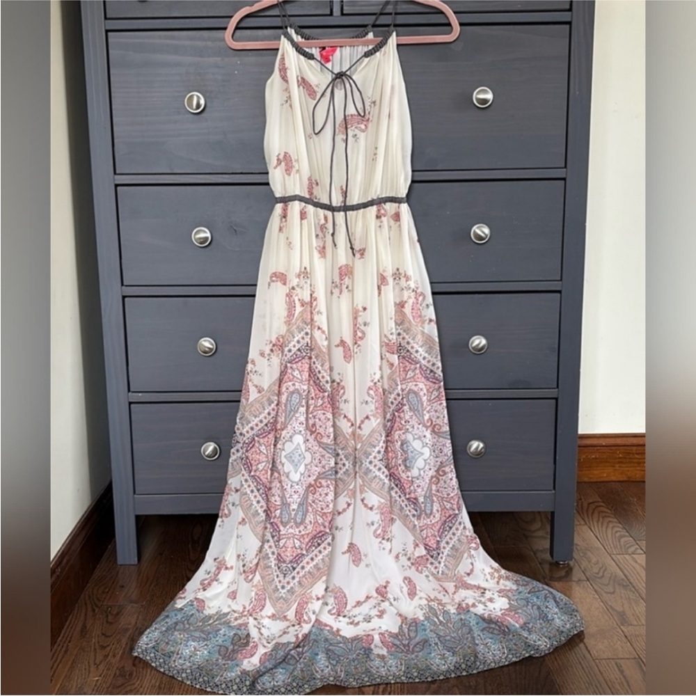 Ivanka Trump Cream and Pink Paisley Maxi Dress